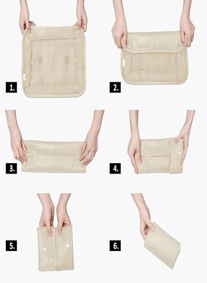 STESHWK Travel Packing Cosmetics Luggage Packing Organizers for Clothes, Cosmetics, Underwear, Socks, Shoes Toiletry Bag Suitcase Foldable Set of 7 (Beige) - Image 5